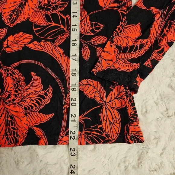 Tahari red black floral print mock turtleneck long sleeve top SP classic cozy - Picture 5 of 7